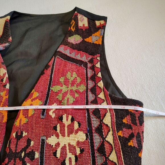Vtg Kilim Wool Tapestry Vest Southwestern Tribal Boho Folk Waistcoat M L - Picture 6 of 6